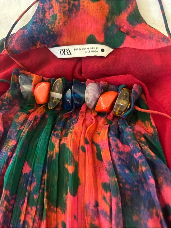 Zara Dresses & Skirts - Zara Red Green Orange Beaded Halter Dress